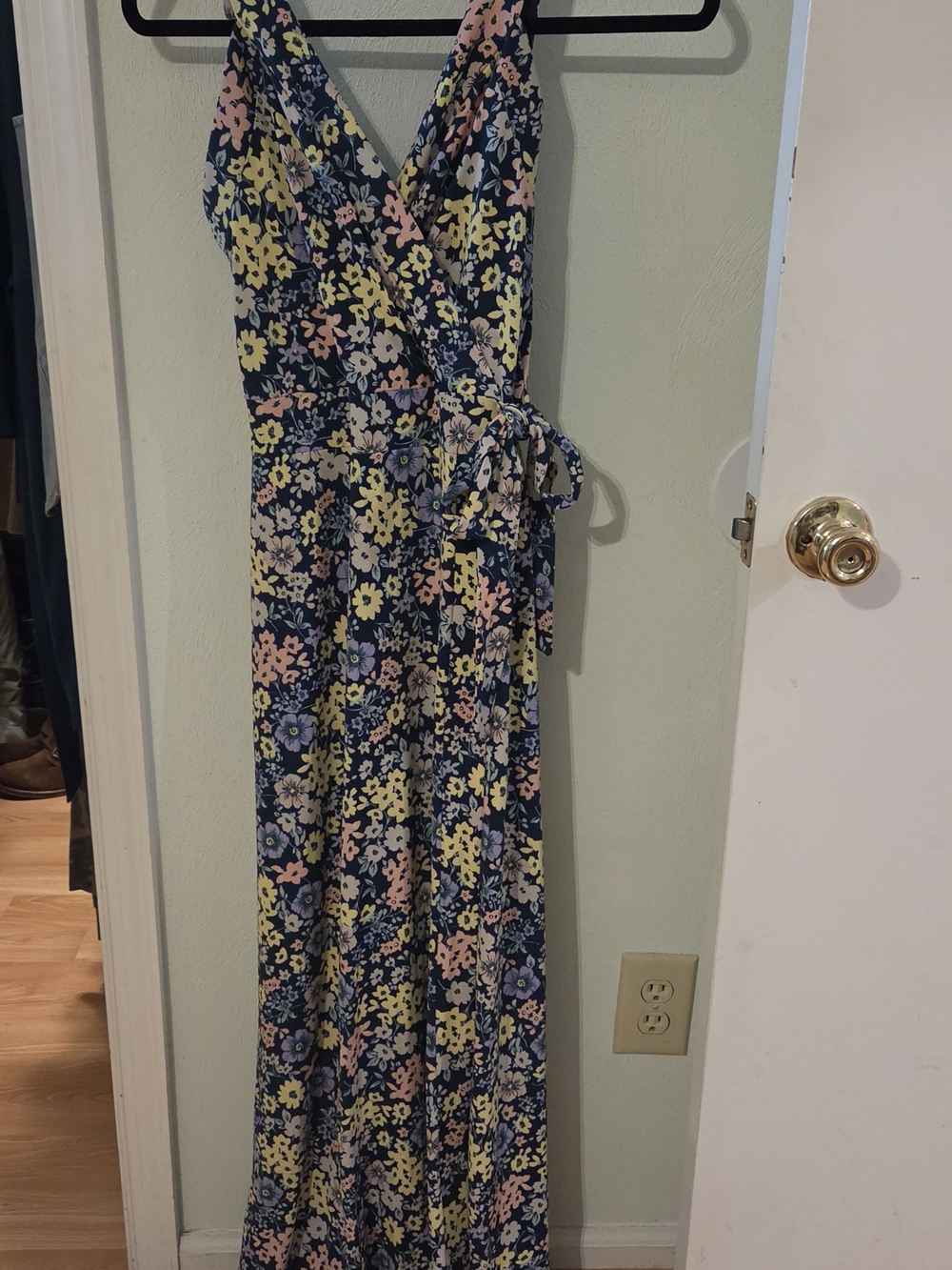 41 Hawthorn Navy Floral Wrap Maxi Dress with Pink & Yellow Blooms